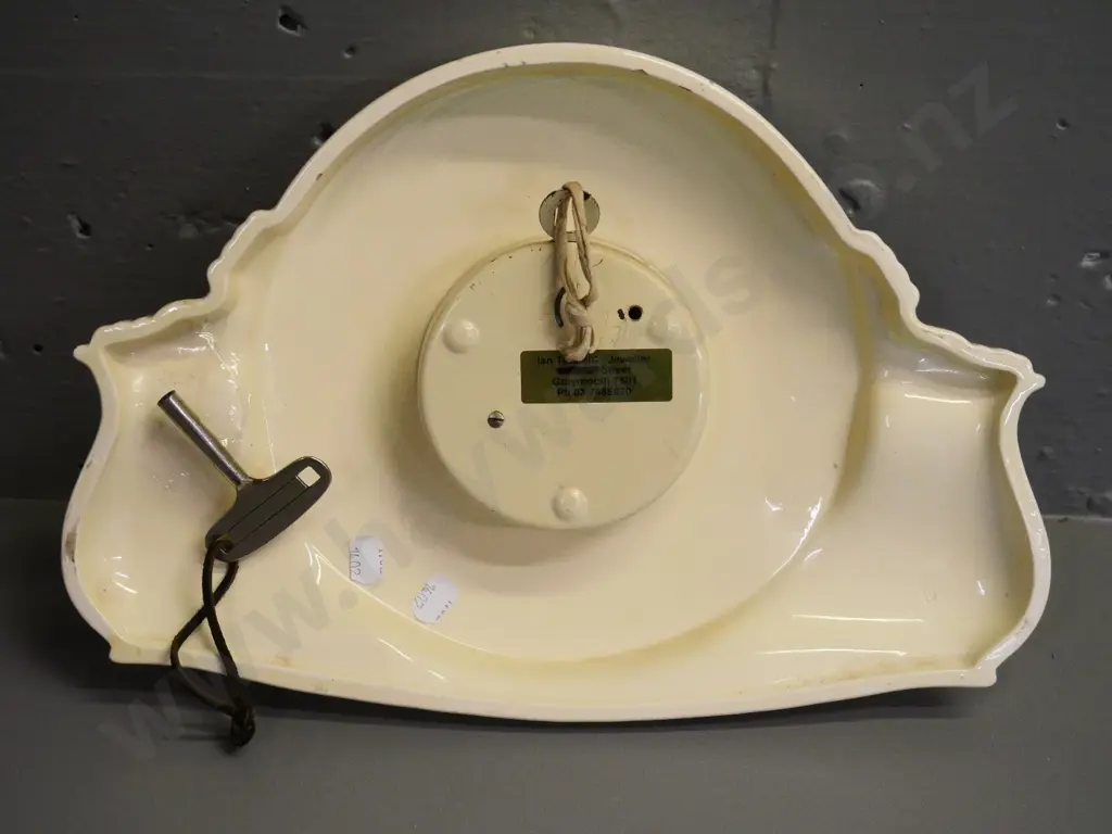 Juba German porcelain wall clock with key - wear to some gilt finish on numbers H-230 W-320 Image 1++