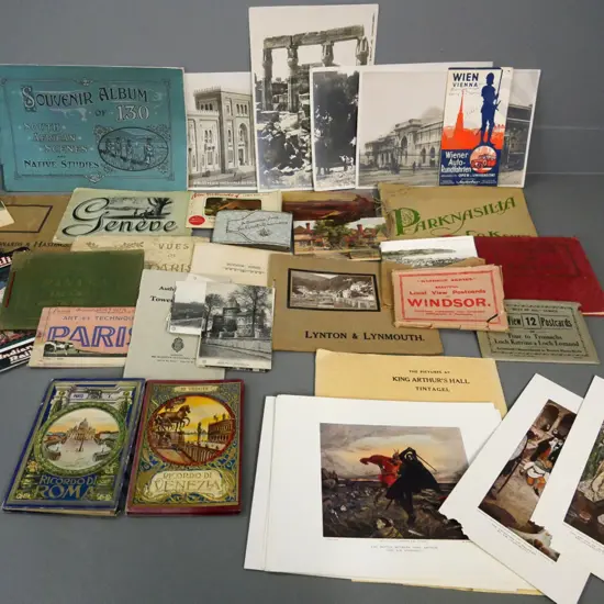 large assortment of souvenir photos sets, postcards, photo prints, etc. - UK, Europe, India, Egypt etc.