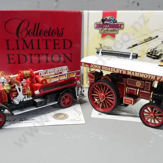 2 Matchbox Collectables die-cast vintage vehicles, original packaging w/certificates - Showman's Engine & Mac fire truck