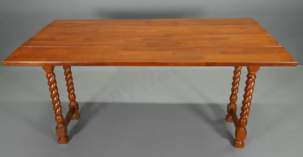 hardwood utility table with hinged 3-fold top with 2 drawers, twist column supports H-770 L1500 W400 closed 800 opened Image 1++