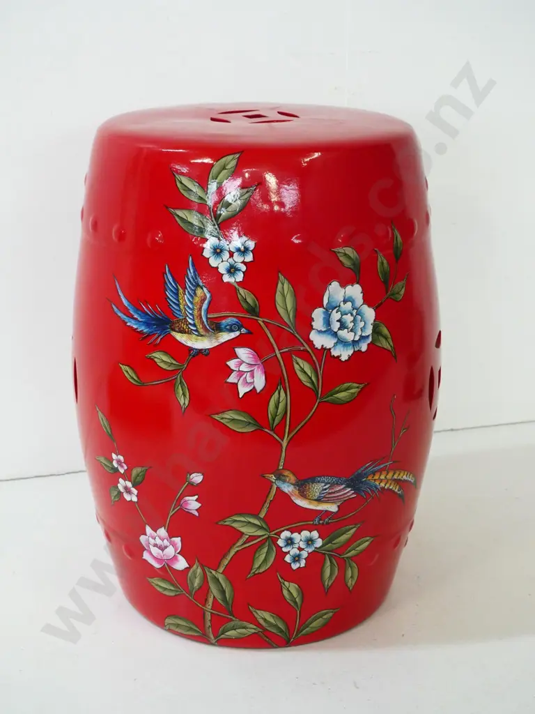 asian ceramic garden seat with bird and flower motif H-450 Diameter aprox. 320 at widest Image 1++