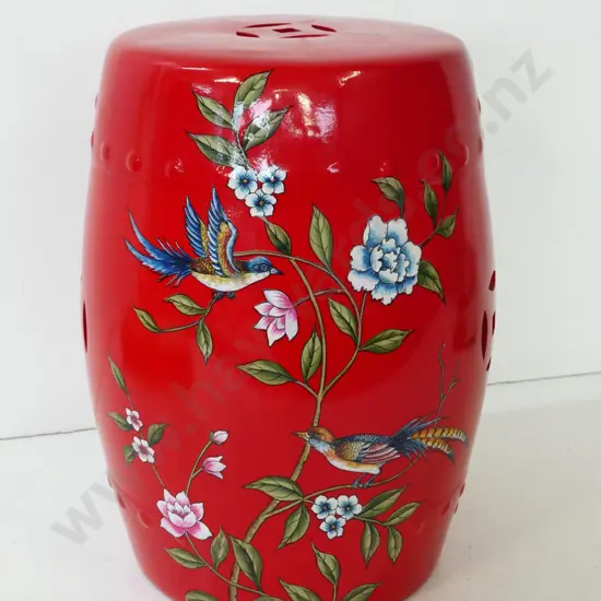 asian ceramic garden seat with bird and flower motif H-450 Diameter aprox. 320 at widest
