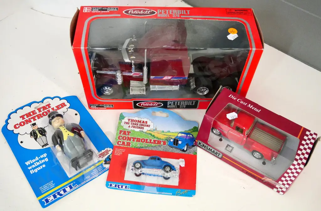 Peterbilt tractor cab, Kinsmart die-cast Chevy pickup and Thomas The Tank Engine Fat Controller and car Image 1++