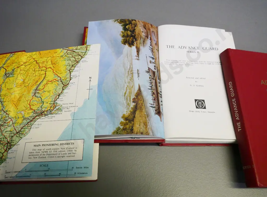 New Zealand books: 3 volumes bound in red vinyl - The Advance Guard, Series I, II, III - Otago Daily Times 1973/74 Image 1++
