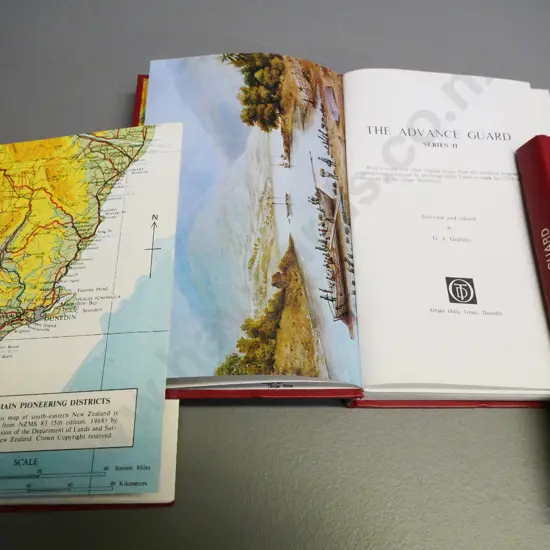 New Zealand books: 3 volumes bound in red vinyl - The Advance Guard, Series I, II, III - Otago Daily Times 1973/74
