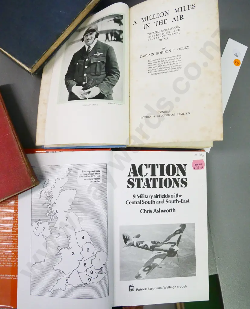 5 vintage aviation books - Handbook of Aeronautics, Action Stations, Diary of an Unknown Aviator, etc. - general wear Image 1++