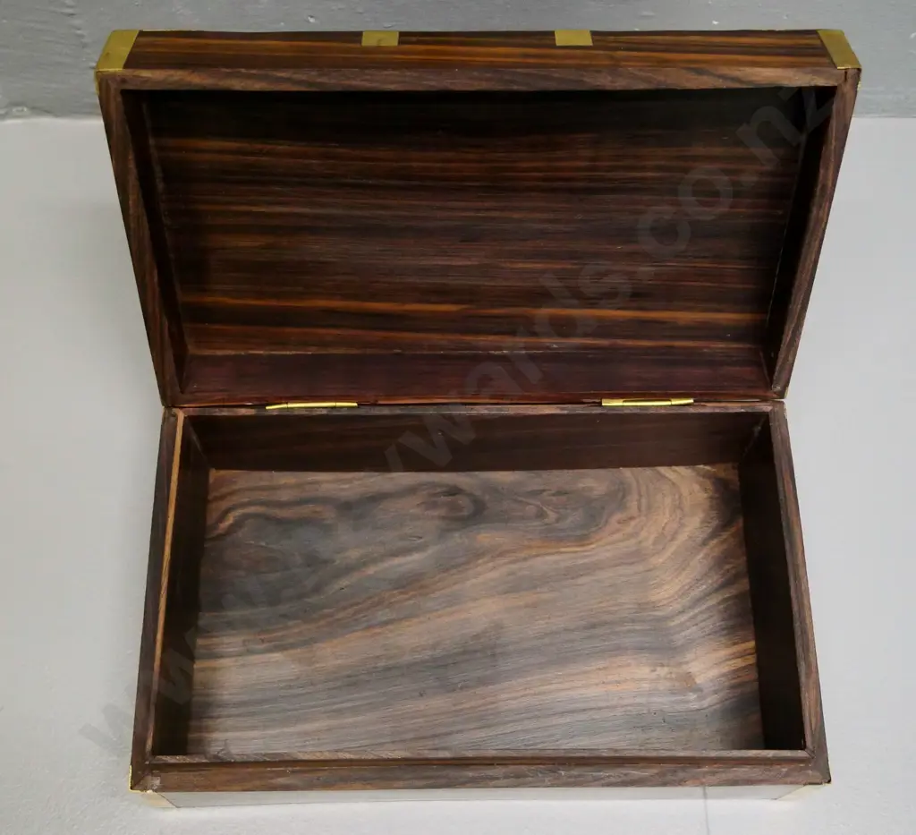 hardwood box with brass binding and blank oval top plaque H-80 W-250 D-150 Image 1++