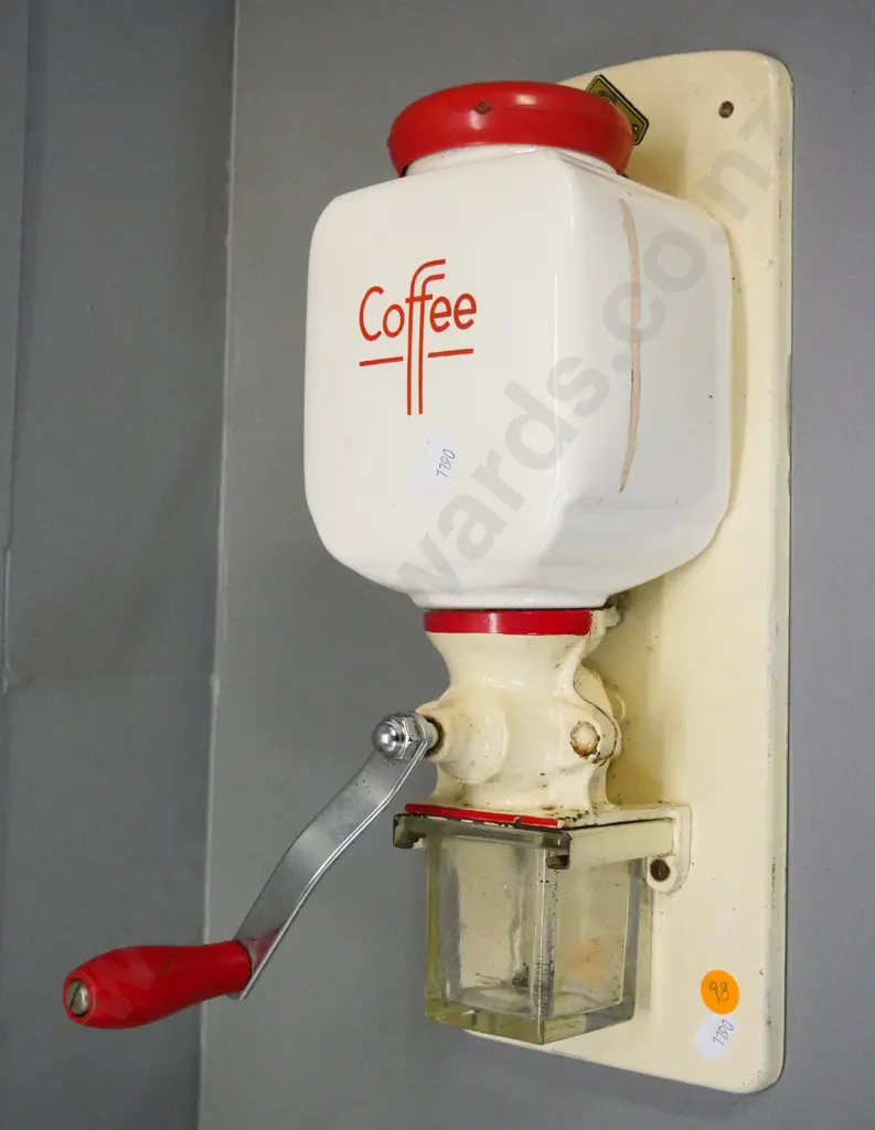 'De Ve' red and cream porcelain wall-mount coffee grinder H-340 W-150 Image 1++