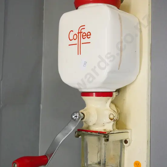 'De Ve' red and cream porcelain wall-mount coffee grinder H-340 W-150