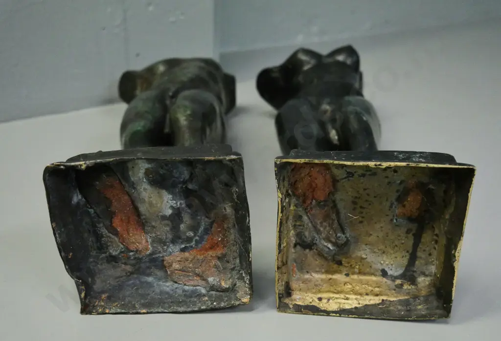 pair of male & female cast metal torso figures - some dents to base of male figure. H-430 Image 1++