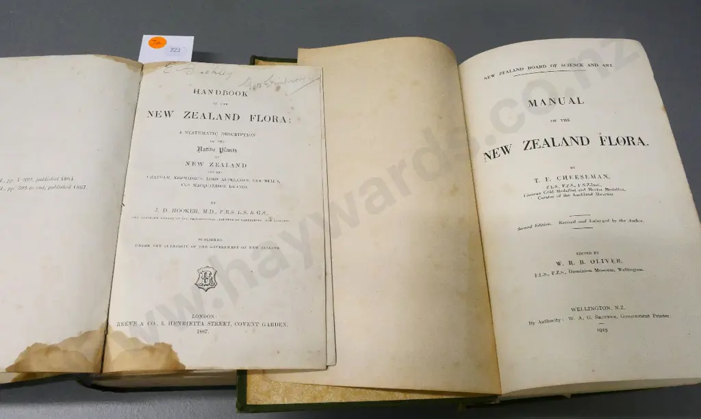 2 botanical books - 1864 Hooker - Handbook of NZ Flora & 1925 Cheeseman - Manual of NZ Flora - wear or damage to both Image 1++