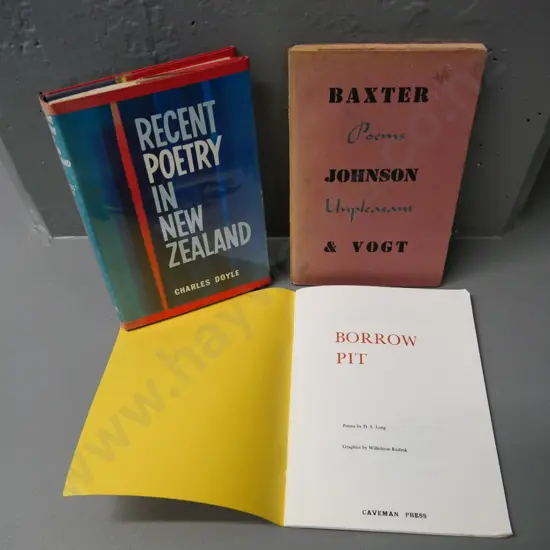 3 poetry books: Baxter/Johnson/Voigt - Poems Unpleasant (damage to DJ) D.S. Long's Borrow Pit ltd. ed. of 500 1 other