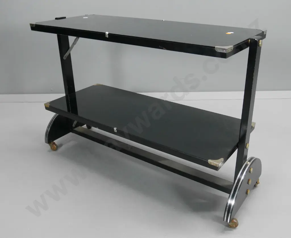 retro chrome and glass tea trolley with 2 tilting tiers - some pitting to chrome H-560 W-820 D-310 Image 1++