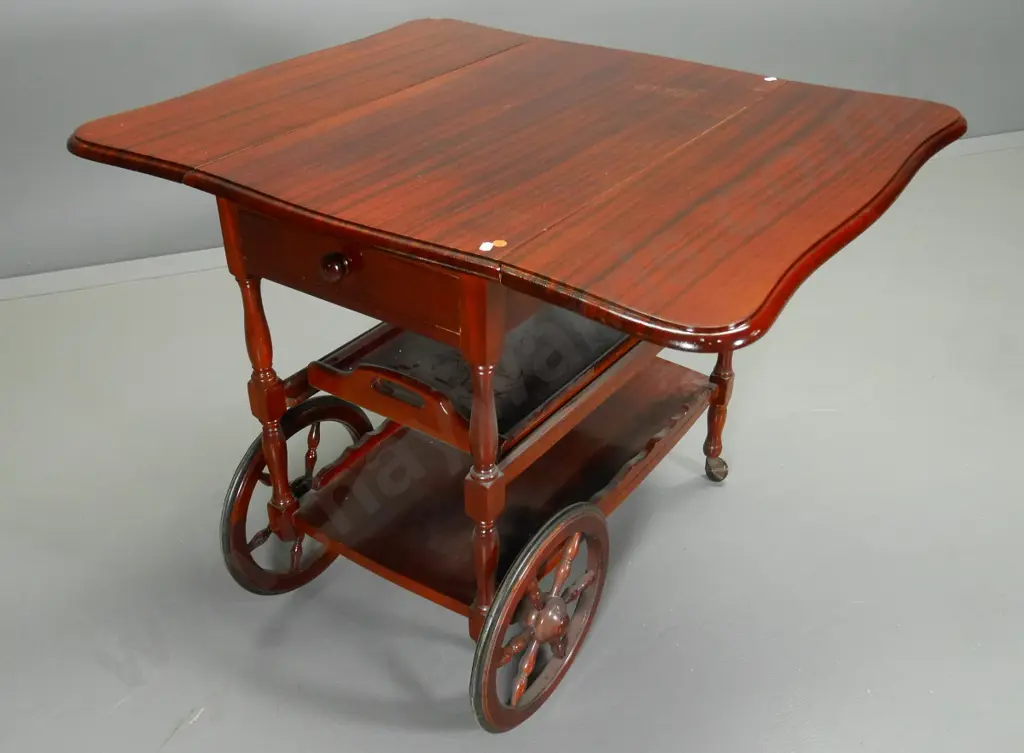 mahogany drop side tea wagon with single drawer, lift out tray H-720 W-930 D-780 Image 1++