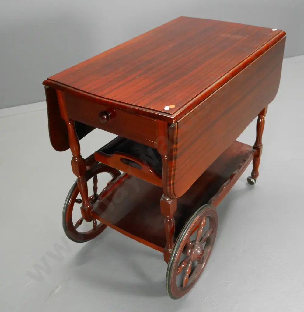 mahogany drop side tea wagon with single drawer, lift out tray H-720 W-930 D-780 Image 1++