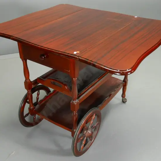 mahogany drop side tea wagon with single drawer, lift out tray H-720 W-930 D-780