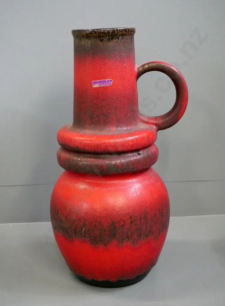 large Scheurich German pottery red and brown trickle glaze single handled vase H-490 Image 1++