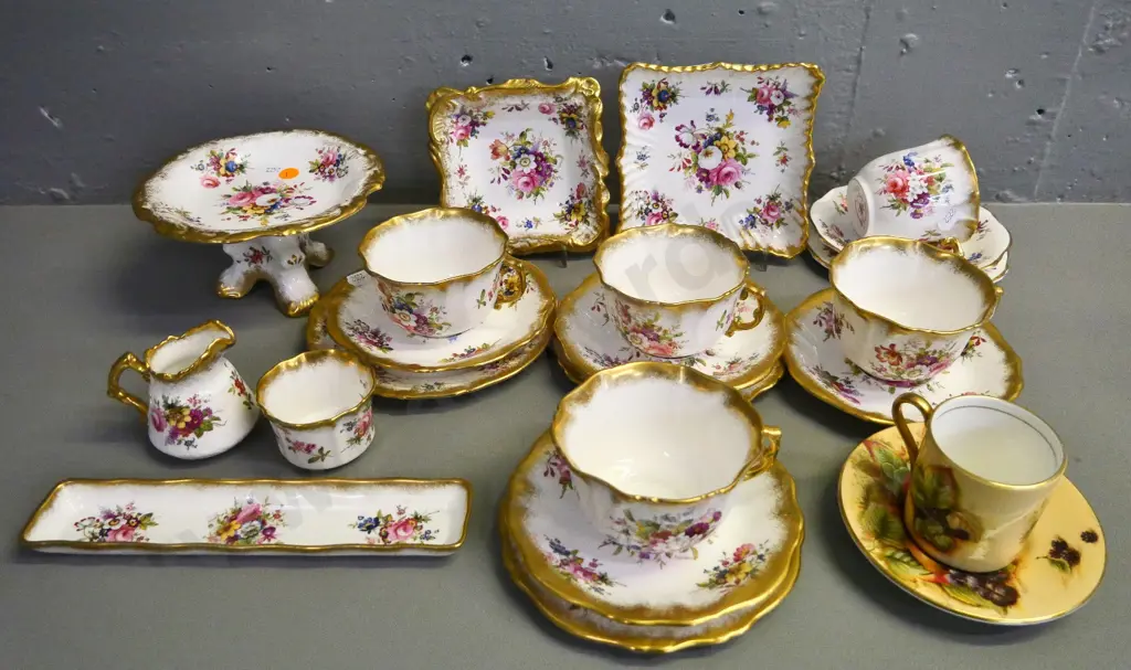 assorted Hammersley 'Lady Patricia' teaware and an Aynsley Orchard Gold coffee cup & saucer Image 1++