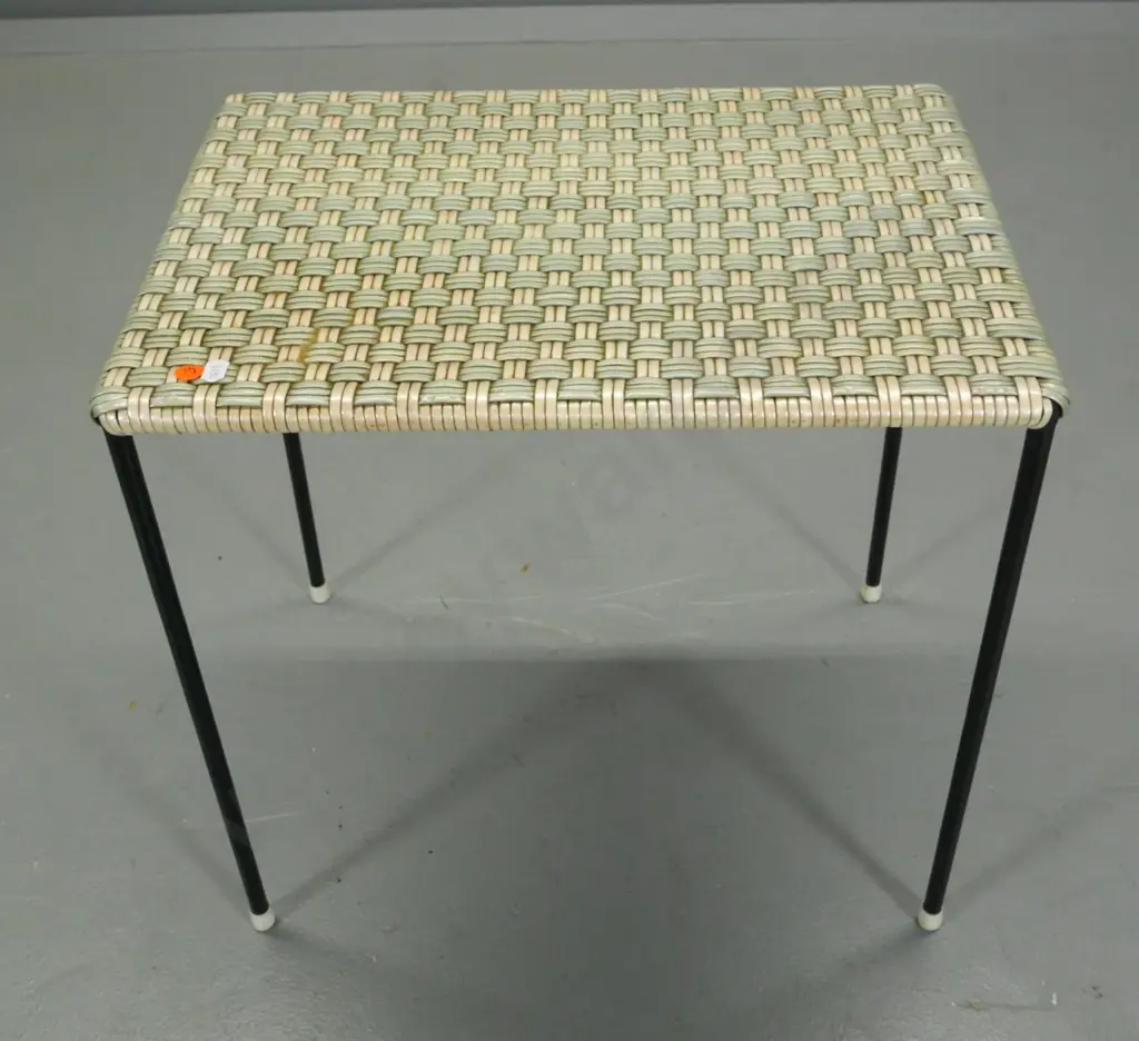 retro metal framed plastic cane topped stool H-490 W-460 D-300 Image 1++