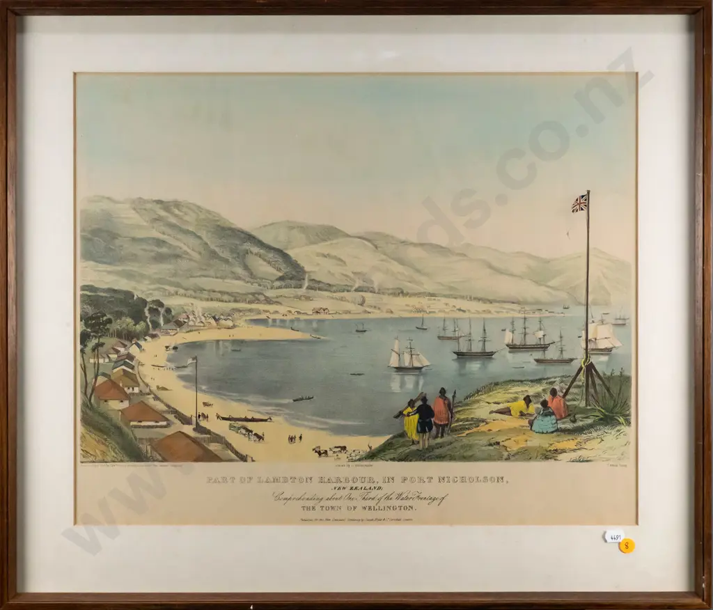 framed lithograph - Lambton Harbour Wellington pub. Smith Elder & Co - some marks H425 W530 Image 1++