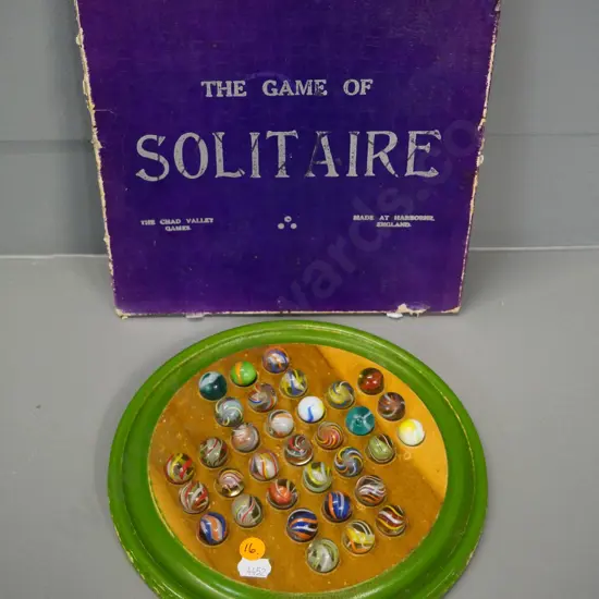 vintage Chad Valley Solitaire board game - wooden board and vintage marbles - wear to box and finish of board