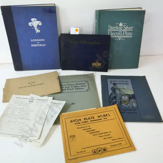 7 vintage illustrated catalogs for silver plated ware, trophies, etc. - Avon Plate Works Whangarei, others English
