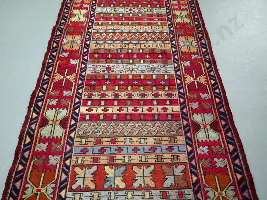 multi-coloured Turkish hand-woven woollen runner L-3840 W-820 Image 1++