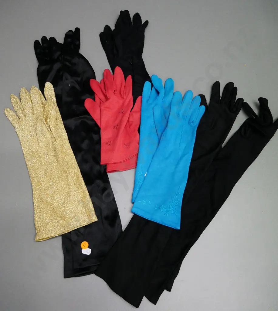6 pairs of lady's vintage evening dress gloves - longest pair is L-570 Image 1++