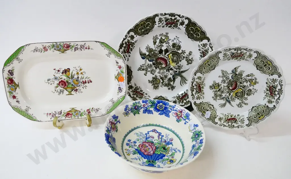 2 Ridgway Windsor plates, Copeland-Spode Ellesmere sandwich tray, and Masons Strathmore bowl D-200 Image 1++