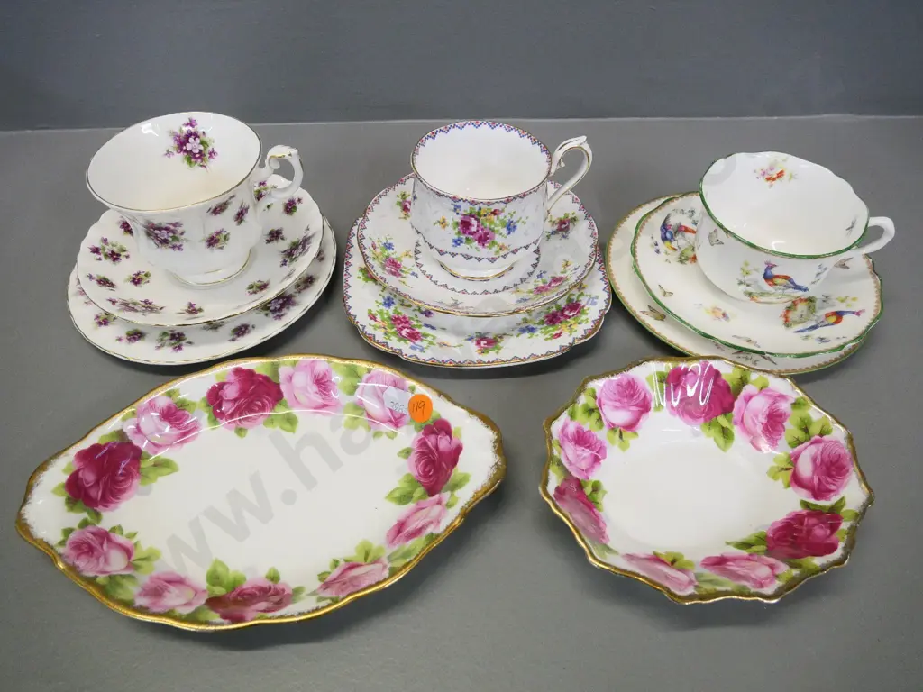 3 trios - two Royal Albert one Royal Doulton, and Royal Albert Old English Rose 2 sweet dishes Image 1++
