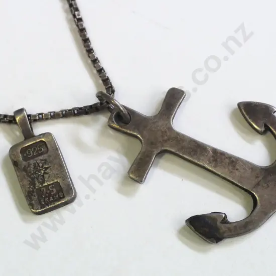 anchor pendant stamped stgsil & small ingot stamped 925 [needs good clean]