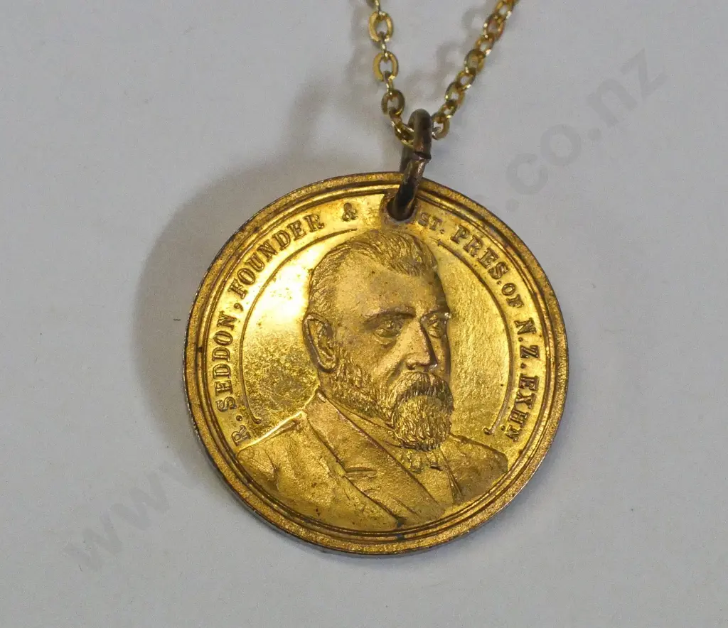 NZ exhibition 1906-7 Christchurch medalion on chain no marks Image 1++