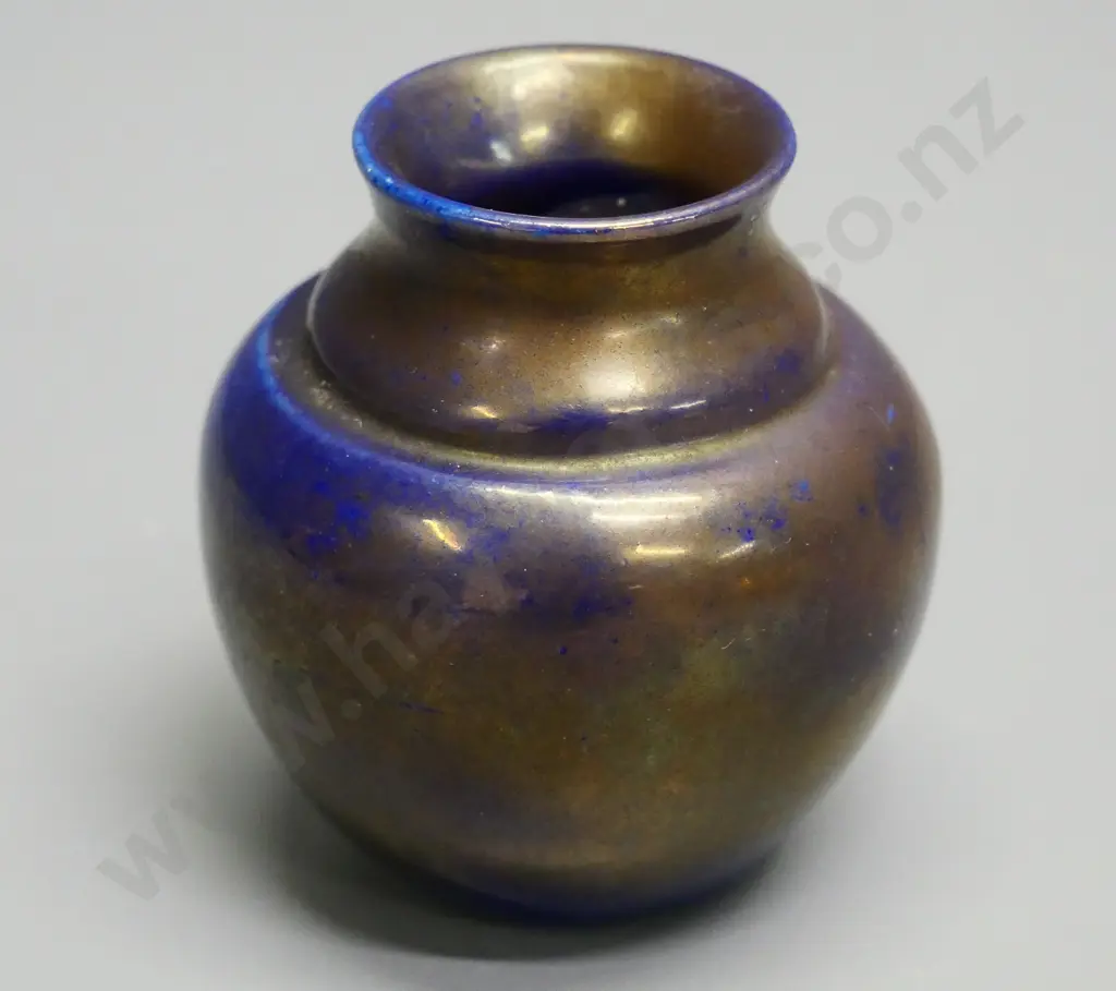small heavy OC Stephens pottery vase with blue and gold lustre finish H-70 Image 1++