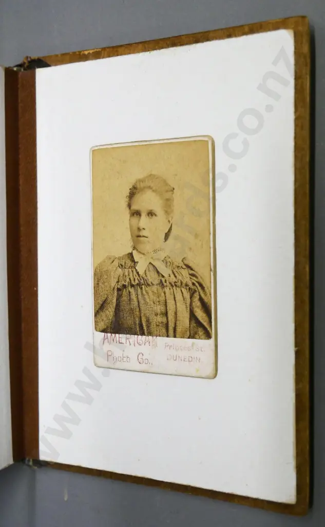 small photo album with wooden covers, Summit of Snowdon on front, dated 1888 - contains single and group portraits H120 Image 1++