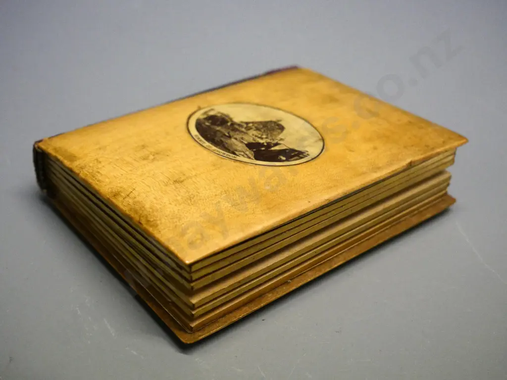 small photo album with wooden covers, Summit of Snowdon on front, dated 1888 - contains single and group portraits H120 Image 1++