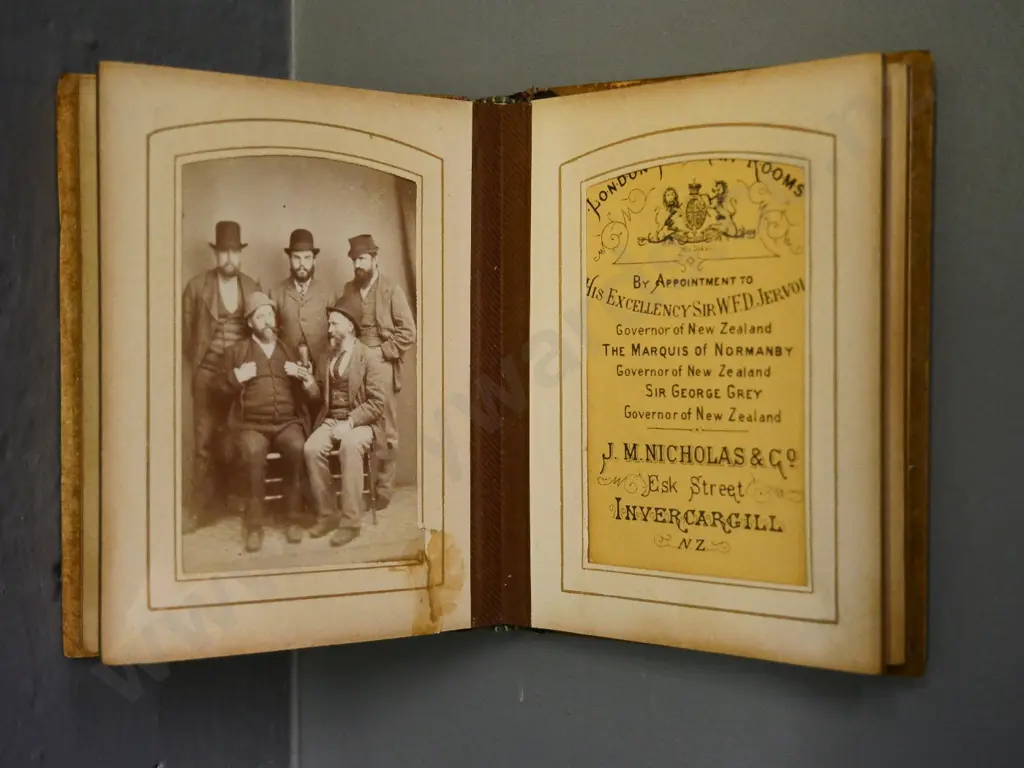 small photo album with wooden covers, Summit of Snowdon on front, dated 1888 - contains single and group portraits H120 Image 1++