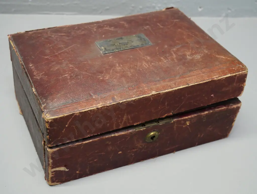 cased sterling silver presentation set, engraved 1846, wear to case, missing knife, no hallmark on bowl Image 1++