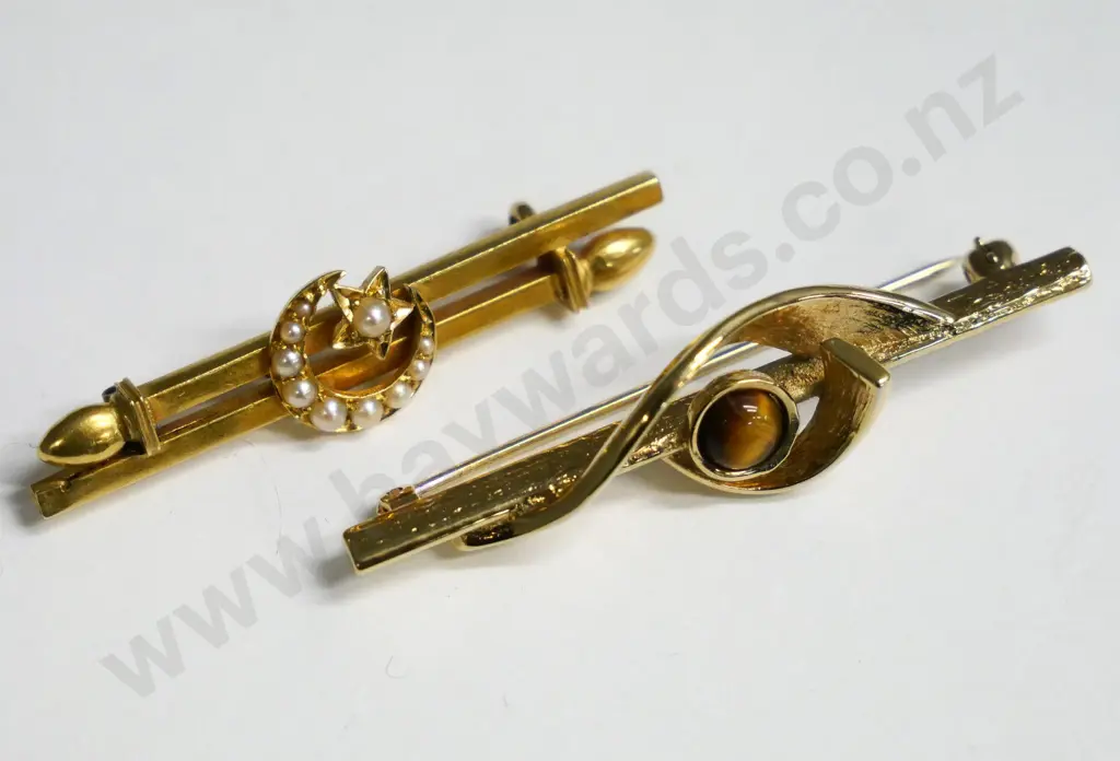 seed pearl bar brooch & single stone bar brooch - no markings Image 1++