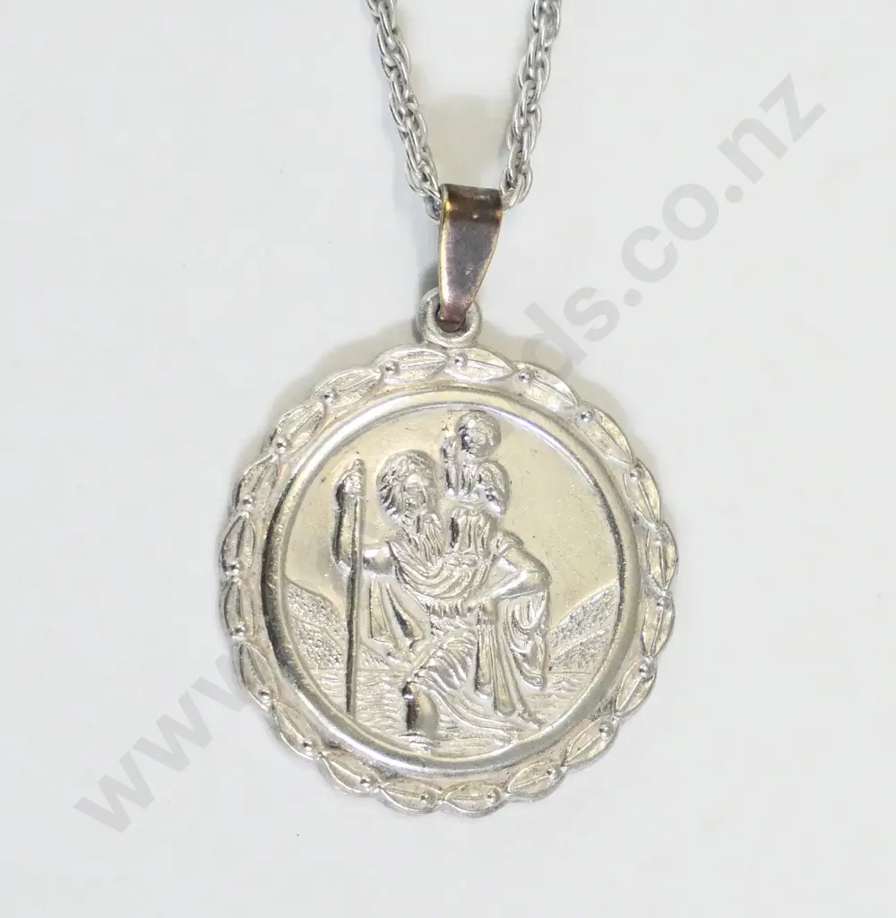 silver religious medalion stamped sterling silver - engraved on back Image 1++