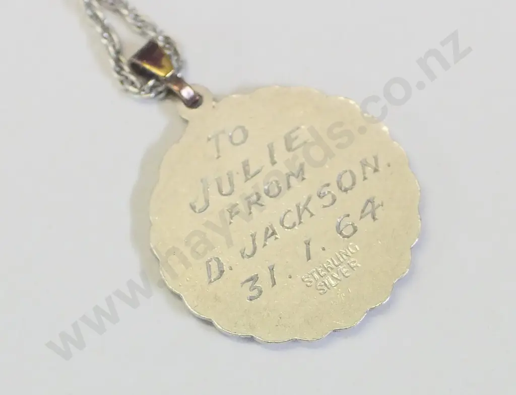 silver religious medalion stamped sterling silver - engraved on back Image 1++