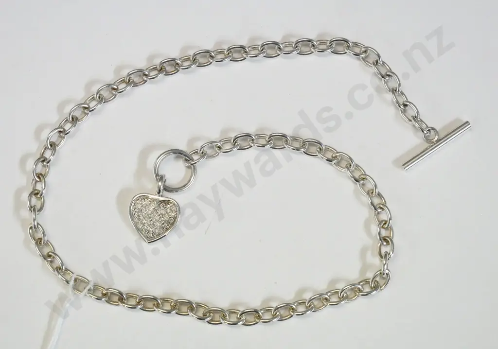 silver fob style necklace with heart stamped 925 Image 1++