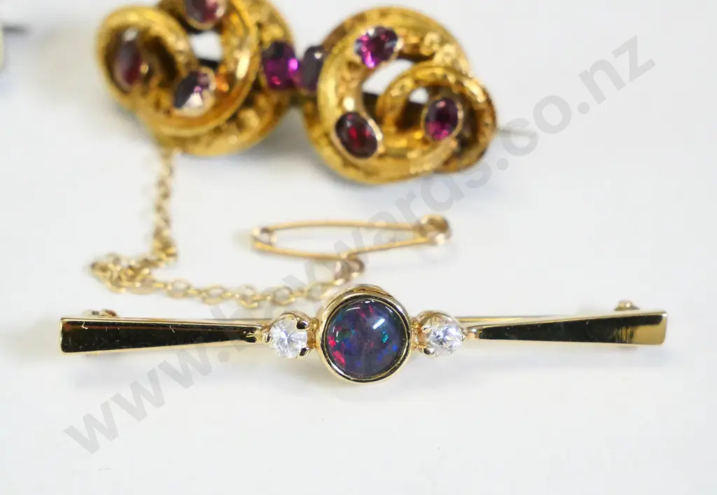 opal bar brooch, amethyst brooch with sfety chain & costume brooch Image 1++