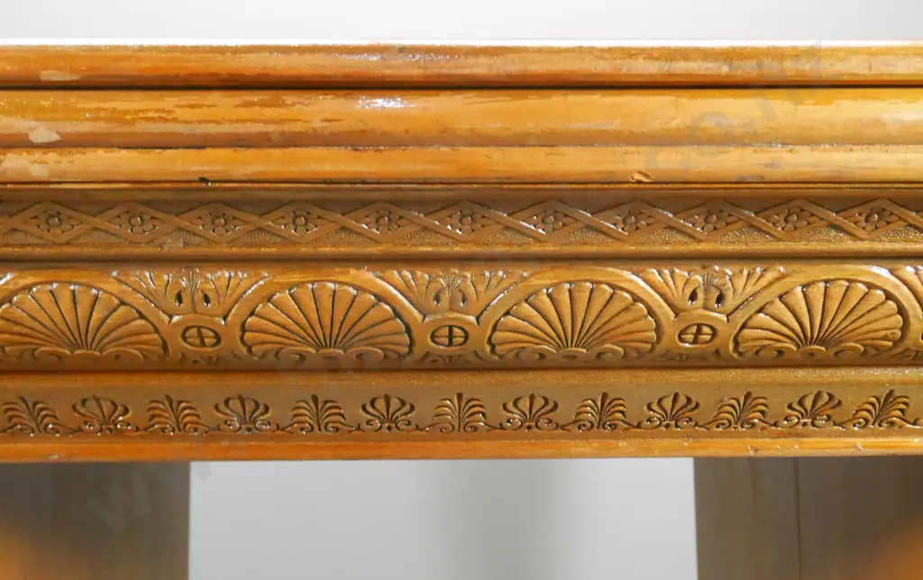 kauri 9-drawer twin pedestal partner's desk, tooled leather, 1 key escutcheon missing, splitting on ends H800 W1370 D900 Image 1++