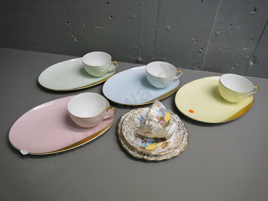 4 Noritake various colour tennis sets and a Colclough crinoline lady trio Image 1++