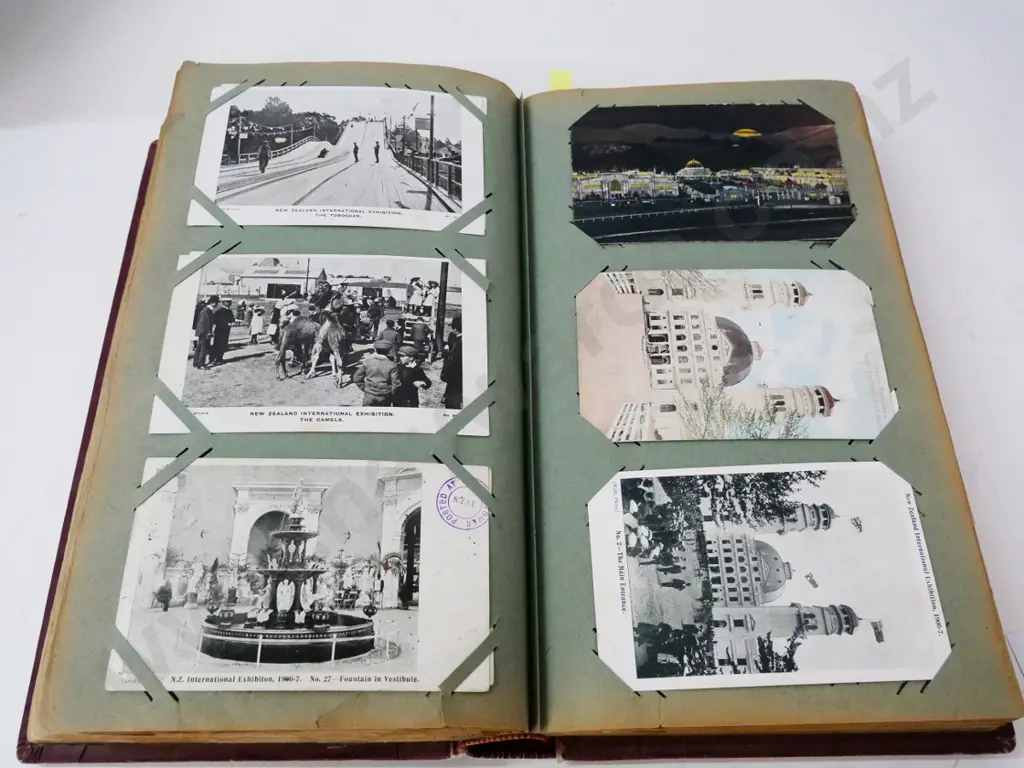 vintage postcard album with 400 early New Zealand postcards, mainly south island - damage to some backing pages Image 1++