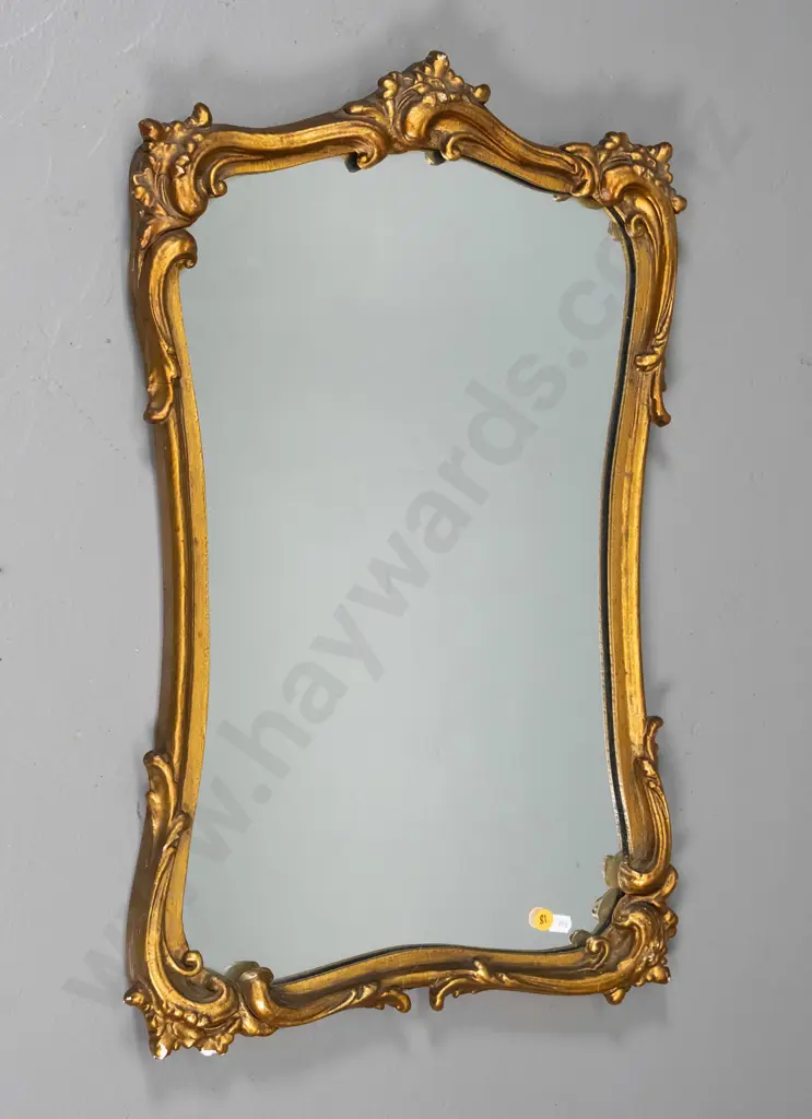 ornate gilt-framed wall mirror - some chips and cracks along bottom edge H600 W400 Image 1++