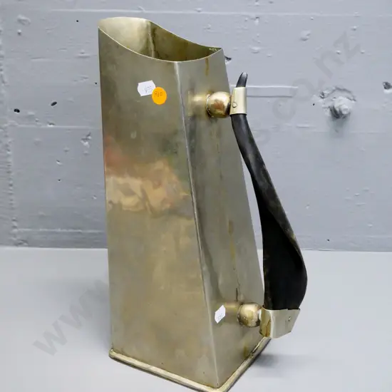unusual square-based metal jug with horn handle, 'Hecho en Mano' stamped on bottom H-320