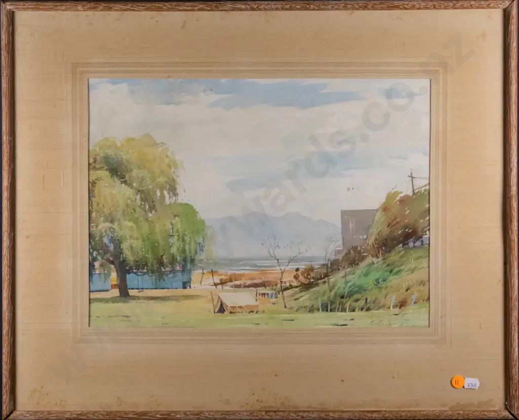 Charlton Edgar - framed watercolour - lakeside scene H-280 W-380 Image 1++