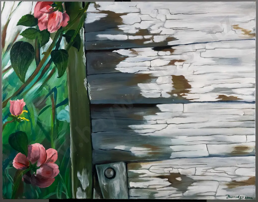 Maryann Darmondy - boxed oil on canvas -flowers by building H-560 W-710 Image 1++