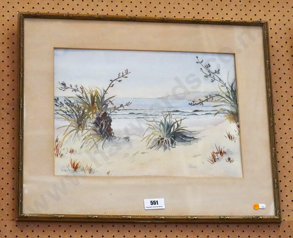 Hilda Pattillo - framed watercolour - coastal scene H-320 W-450 Image 1++